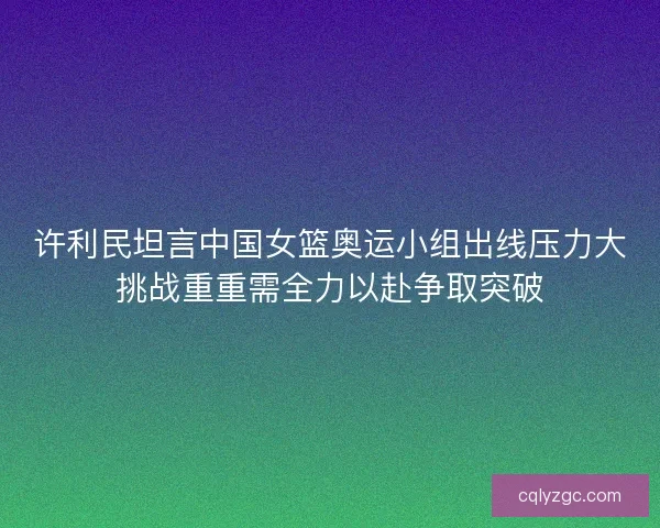 许利民坦言中国女篮奥运小组出线压力大挑战重重需全力以赴争取突破